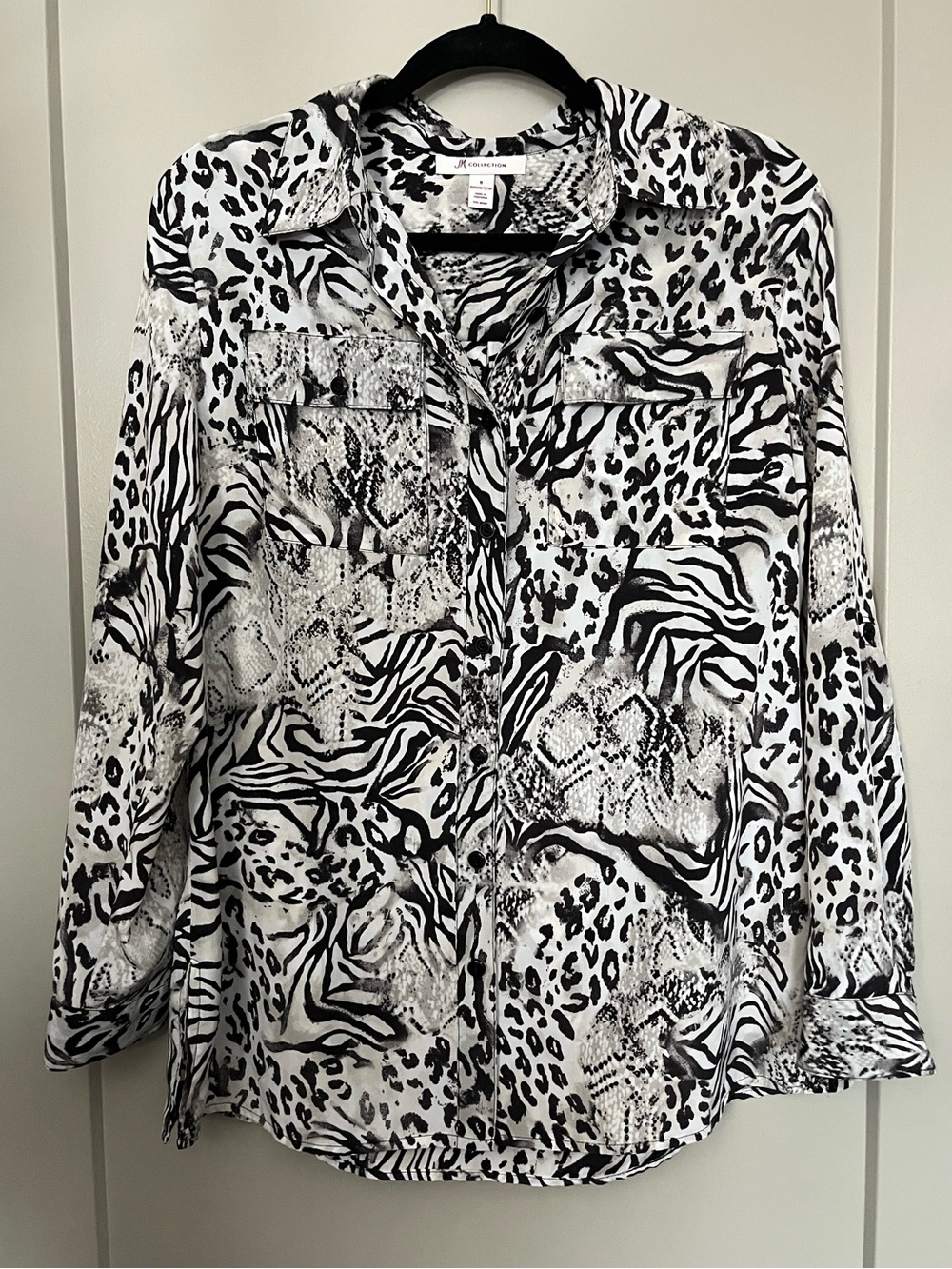 Black & White Mixed Animal Print Button-Down Shirt